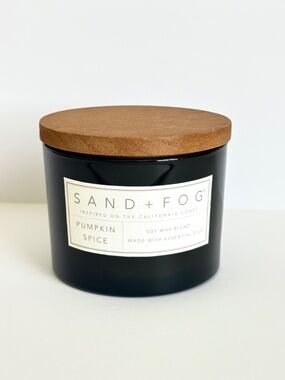Sand + Fog Pumpkin Spice Soy Wax Candle 2 Wick 12 oz Plain Wooden Cover